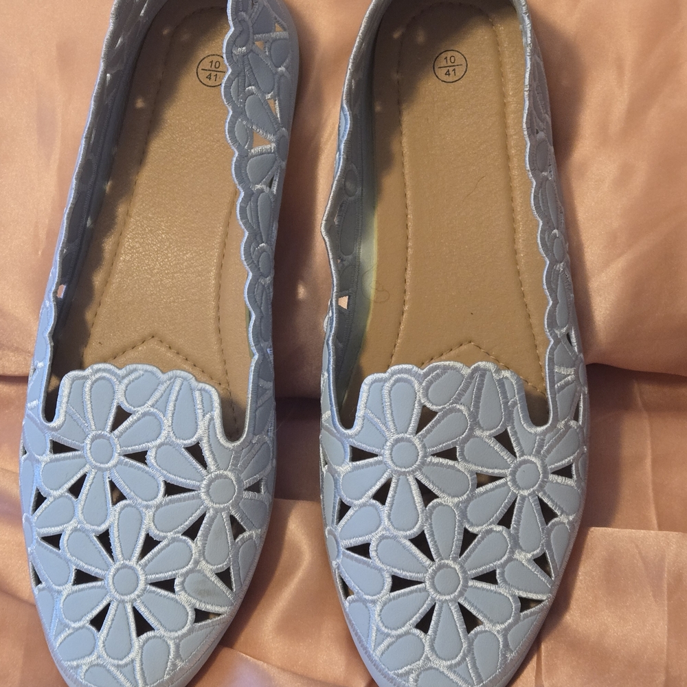 Floral Cutout Blue Flats